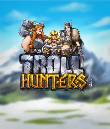 Enter the realm of "Troll Hunters," where fierce Viking warriors prepare to take on their foes. The logo displays a pair of Vikings, male and female, equipped with weapons, overlooking a frosty mountainous backdrop. They exude bravery and might, symbolizing the essence of the game's adventurous theme.